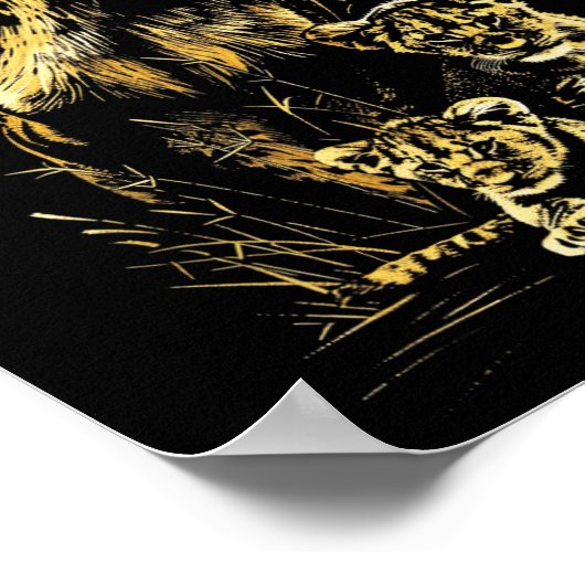 Lioness Cubs Hunting Team Lion Wildlife Sketch Poster (Hoek)