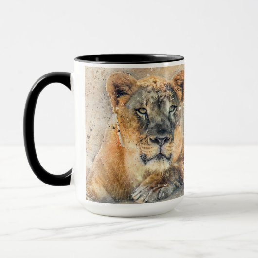 Lioness fotografie Moderne Waterverf Mok (Links)