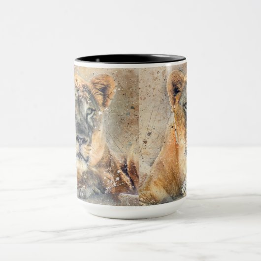 Lioness fotografie Moderne Waterverf Mok (Midden)