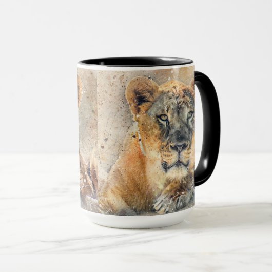 Lioness fotografie Moderne Waterverf Mok (Voorkant rechts)