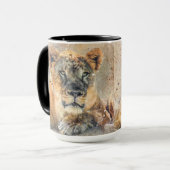 Lioness fotografie Moderne Waterverf Mok (Voorkant links)