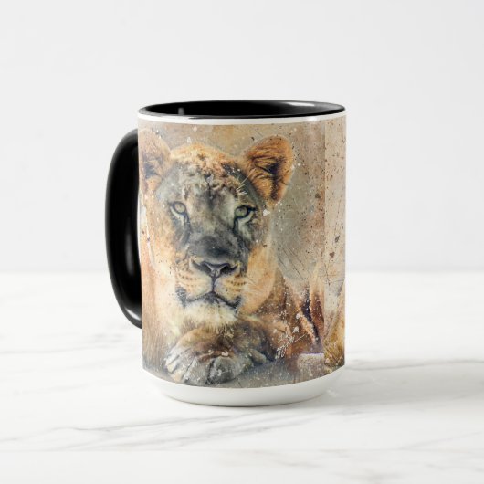 Lioness fotografie Moderne Waterverf Mok (Voorkant links)
