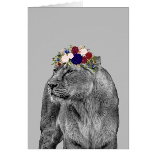 Lioness Lion Animal Girl Flower Crown Black White (Voorkant)