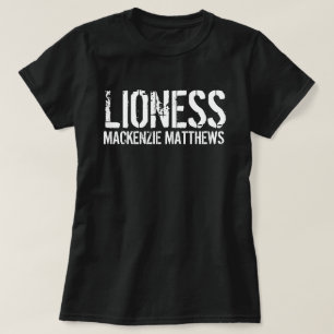 Lioness Personalized Name Black and White Women's T-shirt