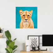 Lioness Portrait Painting Wild Life Lovers Gift Poster (Thuiskantoor)