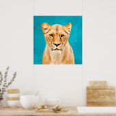 Lioness Portrait Painting Wild Life Lovers Gift Poster (Keuken)
