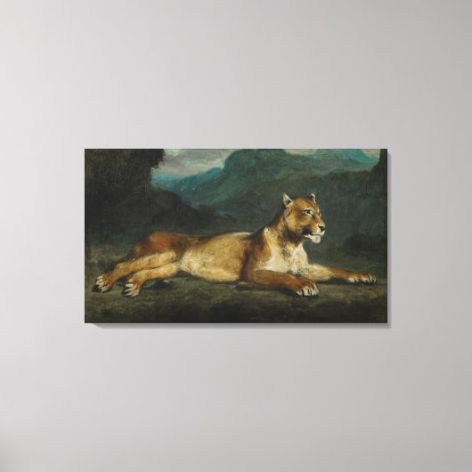 Lioness reclining, c.1855 (olie op paneel) canvas afdruk (Voorkant)