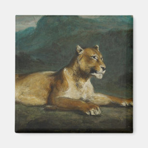 Lioness reclining, c.1855 (olie op paneel) magneet