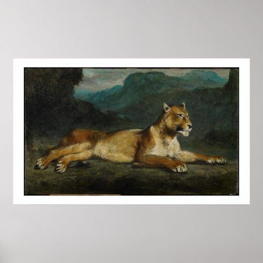 Lioness reclining, c.1855 (olie op paneel) poster (Voorkant)