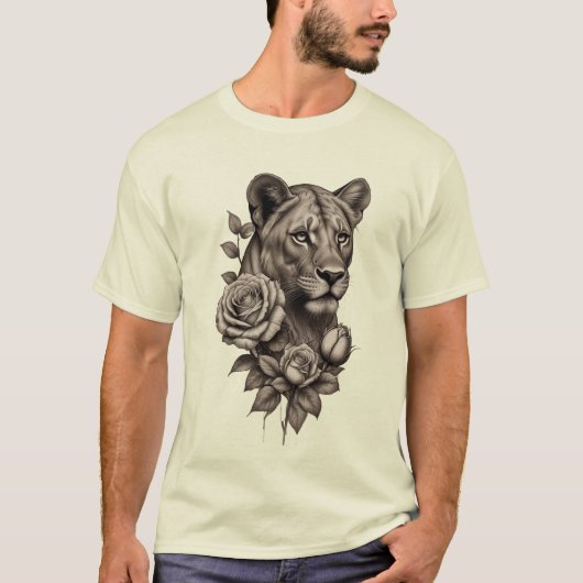 "Lioness Roos" schouderschets T-shirt (Voorkant)