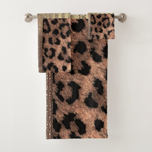 Lioness Safari Chic Oerwoud Gold Modern Sparkle Bad Handdoek (Insitu)