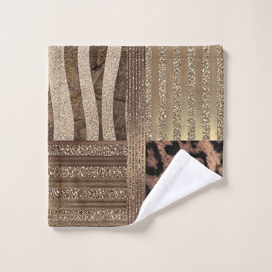 Lioness Safari Chic Oerwoud Gold Modern Sparkle Bad Handdoek (Wasdoekje)