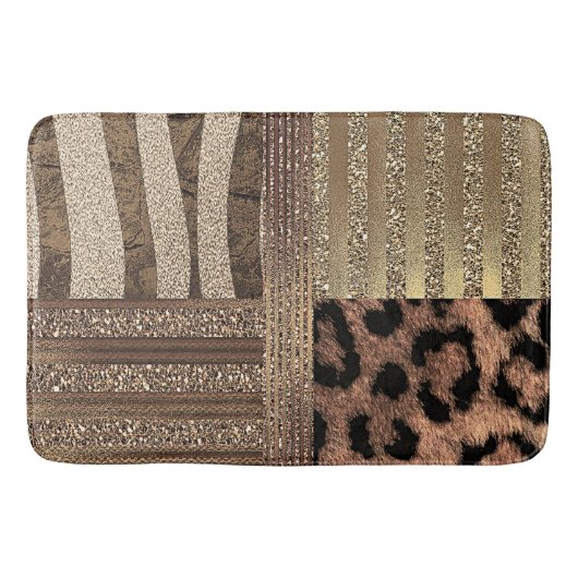 Lioness Safari Chic Oerwoud Gold Modern Sparkle Badmat (Voorkant)