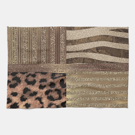 Lioness Safari Chic Oerwoud Gold Modern Sparkle Theedoek (Horizontaal)