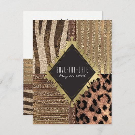 Lioness Safari Oerwoud Glam Modern Bewaar de datum Aankondigingskaart (Voorkant / Achterkant)