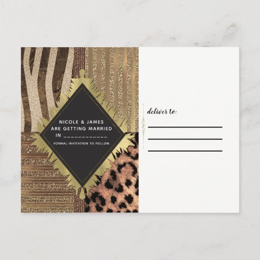 Lioness Safari Oerwoud Glam Modern Bewaar de datum Aankondigingskaart (Achterkant)