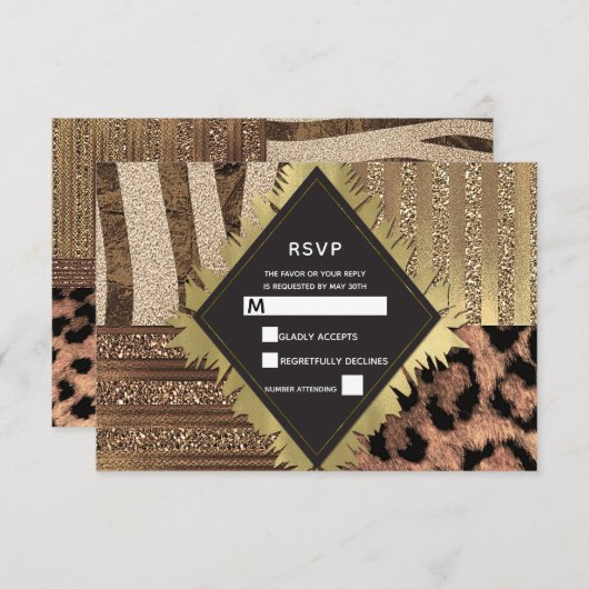 Lioness Safari Oerwoud Glam Modern Wedding RSVP (Voorkant / Achterkant)