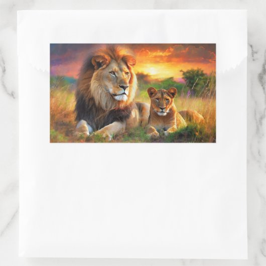 Lioness with Cub Rechthoekige Sticker (Tas)