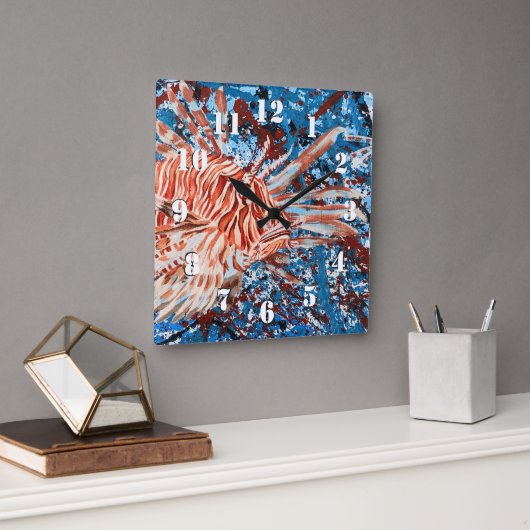 LionFish Spat-art Vierkante Klok (Kantoor)