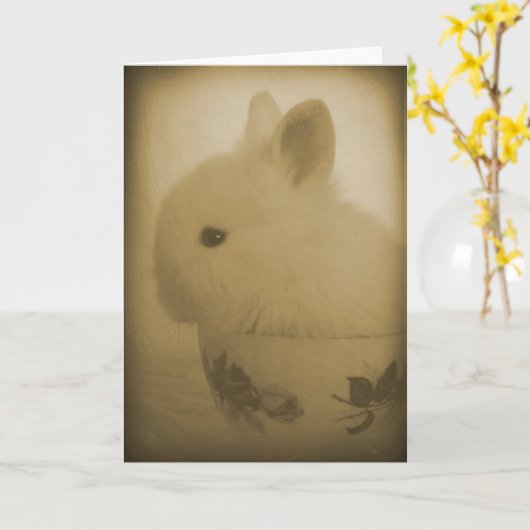 Lionhead Bunny en Teacup Kaart (Gele Bloem)