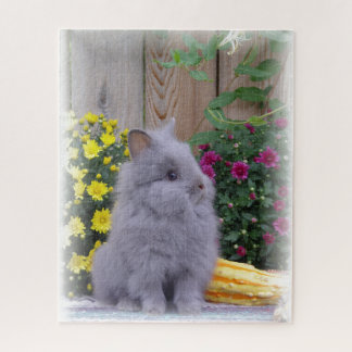Lionhead bunny met bloemen op een legpuzzel