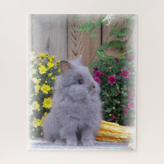 Lionhead bunny met bloemen op een legpuzzel (Verticaal)