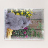 Lionhead bunny met bloemen op een legpuzzel (Horizontaal)