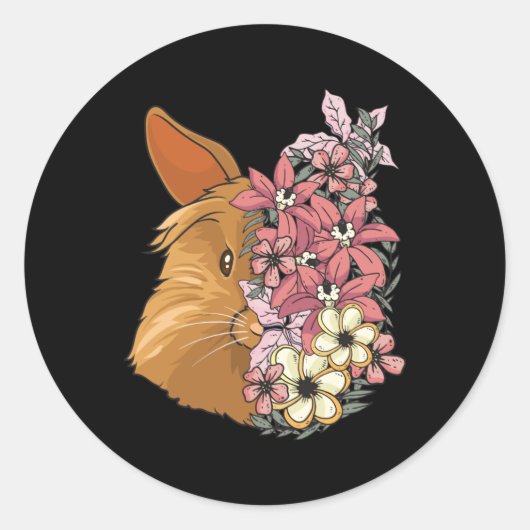 Lionhead konijn met mooie bloemen ronde sticker (Voorkant)