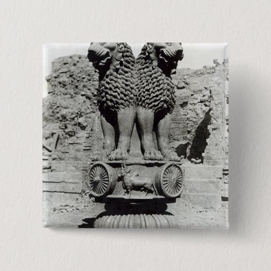 Lionkapitaal van de pijler van keizer Ashoka Vierkante Button 5,1 Cm (Voorkant)