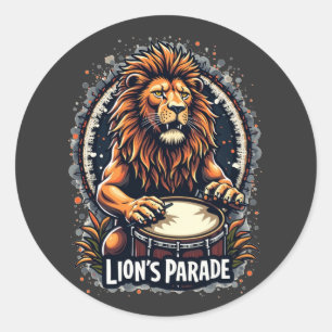 Lion's Drum Parade grappige kunst: Majestic Lion P Ronde Sticker