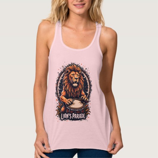Lion's Drum Parade grappige kunst: Majestic Lion P Tanktop (Voorkant)