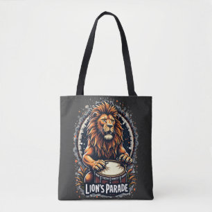 Lion's Drum Parade grappige kunst: Majestic Lion P Tote Bag