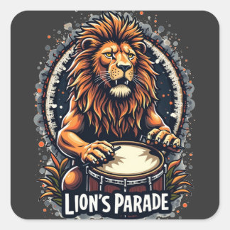 Lion's Drum Parade grappige kunst: Majestic Lion P Vierkante Sticker
