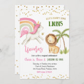 Lions en eenhoorns Verjaardag uitnodiging (Voorkant / Achterkant)