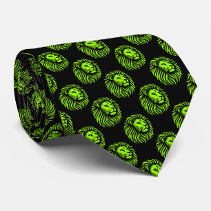 Lion's Head Pattern - Chartreuse Groen op Zwart Stropdas