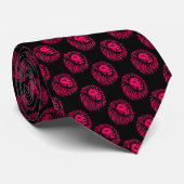 Lion's Head Pattern - Neon Rood op Zwart Stropdas (Opgerold)