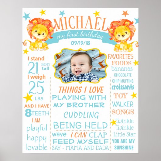 Lions Leo Birthday Party ondertekent poster banner (Voorkant)