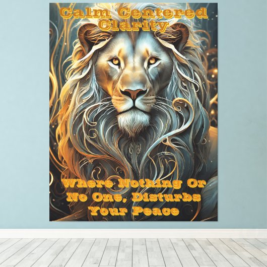 Lion's Luminary: Etherische lichte canvasprint Canvas Afdruk (Insitu (Houten vloer))
