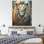 Lion's Luminary: Etherische lichte canvasprint Canvas Afdruk (Insitu (Slaapkamer))