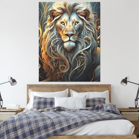 Lion's Luminary: Etherische lichte canvasprint Canvas Afdruk (Insitu (Slaapkamer))