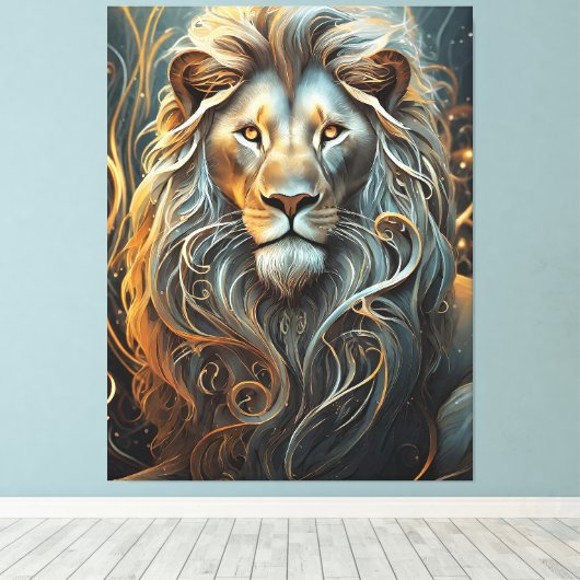 Lion's Luminary: Etherische lichte canvasprint Canvas Afdruk (Insitu (Houten vloer))