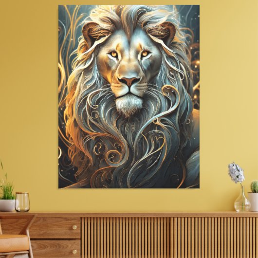 Lion's Luminary: Etherische lichte canvasprint Canvas Afdruk (Insitu (Woonkamer))