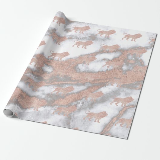 Lions roze Roze Roos Goud Metaalkleurig Cadeaupapier (Uitgerold)