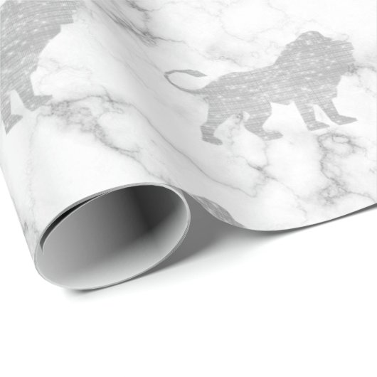 Lions Silver White Glam VIP Metallic Marble Gray Cadeaupapier (Rol Hoek)