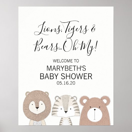 Lions Tigers Beren Dierlijk Baby shower Welkomstte Poster (Voorkant)