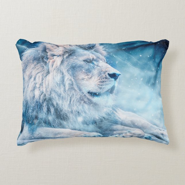 Lionsneeuw die op een kunstdier ligt accent kussen (Voorkant)