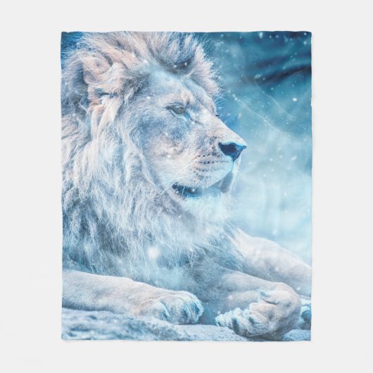 Lionsneeuw die op een kunstdier ligt fleece deken (Voorkant)