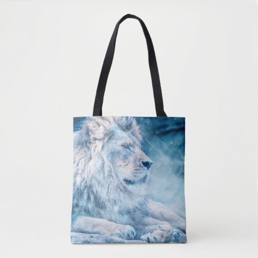 Lionsneeuw die op een kunstdier ligt tote bag (Voorkant)
