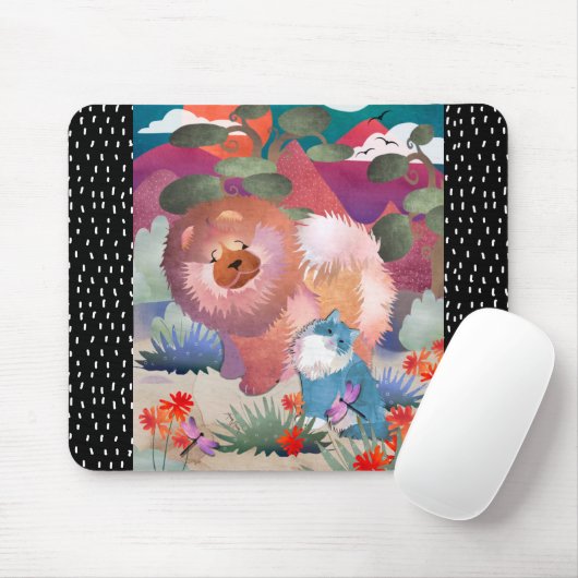 LIONZ EN DRAGONZ chow en kat - Mousepad Muismat (Met muis)