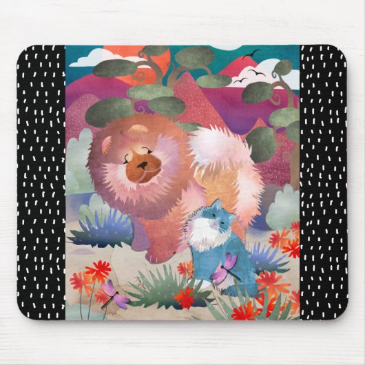 LIONZ EN DRAGONZ chow en kat - Mousepad Muismat (Voorkant)